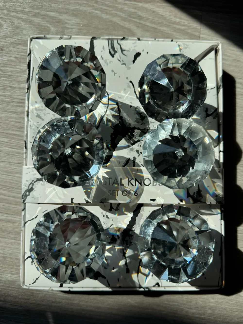 Crystal Diamond Shape Drawer Knob Set of 6 - Clear Prism Accent